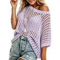 thumbnail image 2 of Womens Crochet Sweater Tops Batwing Short Sleeve Oversized Boat Neck Boho Knit Summer Beach Cover Ups, 2 of 5