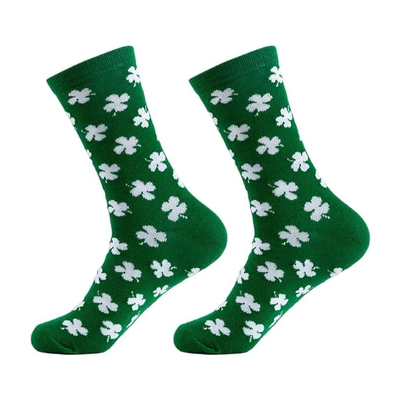 MOJOGO Crew Socks for Women Spring Summer Breathable Socks Green White Color Block Socks for St. Patrick's Day Free Size