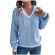 thumbnail image 2 of Suéter de cuello redondo para mujer, suéter de manga larga con cuello en V, tops de acrílico para mujer, 2 of 8