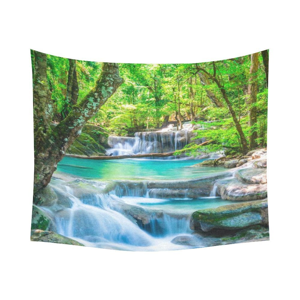 GCKG Green Forest River Stream Waterfall Tapestry Wall Hanging Spring ...