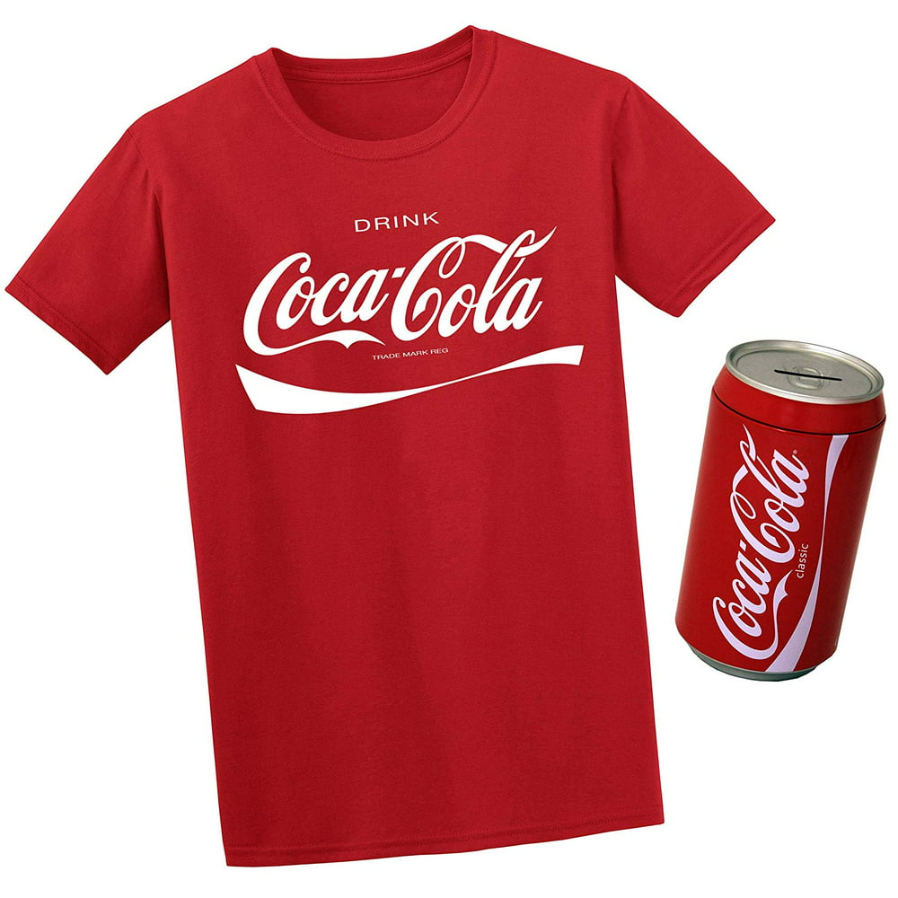 JH Design - Men's Coca-Cola Logo Red T-Shirt & Coke Can Bank Novelty ...
