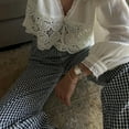 thumbnail image 3 of Women Y2k Plaid Pants Gingham Wide Leg Lounge Pants Elastic High Waist Checkered  Pajama Pj Pants Trousers with Pockets, 3 of 7