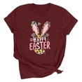 thumbnail image 5 of VBTAPA Novelty Graphic Tees for Women Happy Easter Bunny Print T-Shirt Cute Leopard Rabbit Tee Tops Wine XL, 5 of 6