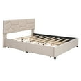 thumbnail image 6 of PAPROOS Queen Bed Frame with Storage, Linen Fabric Upholstered Platform Bed with Brick Pattern Headboard and 4 Drawers, No Box Spring Needed, Queen Size Bed Frame, Holds 500lbs, Beige, 6 of 9