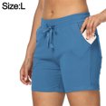 thumbnail image 2 of Pantalones cortos ajustables con cordón en la cintura y bolsillo ajustados de color liso para mujer de verano, 2 of 5