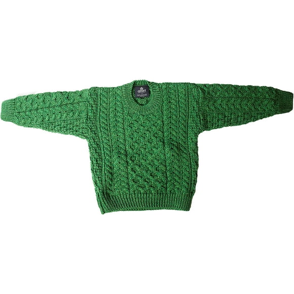 Aran Woollen Mills Childs Irish Merino Wool Crew Cut Sweater (Small, Kiwi)