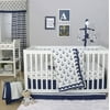 The Peanut Shell 3 Piece Baby Crib Bedding Set - Navy Blue Anchor Nautical Theme - 100% Cotton Quilt, Skirt and Sheet