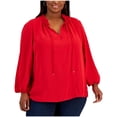 thumbnail image 1 of Tommy Hilfiger Womens Keyhole Accent Gathered Neck Pullover Blouse, Red, Plus Size, 2X, 1 of 1