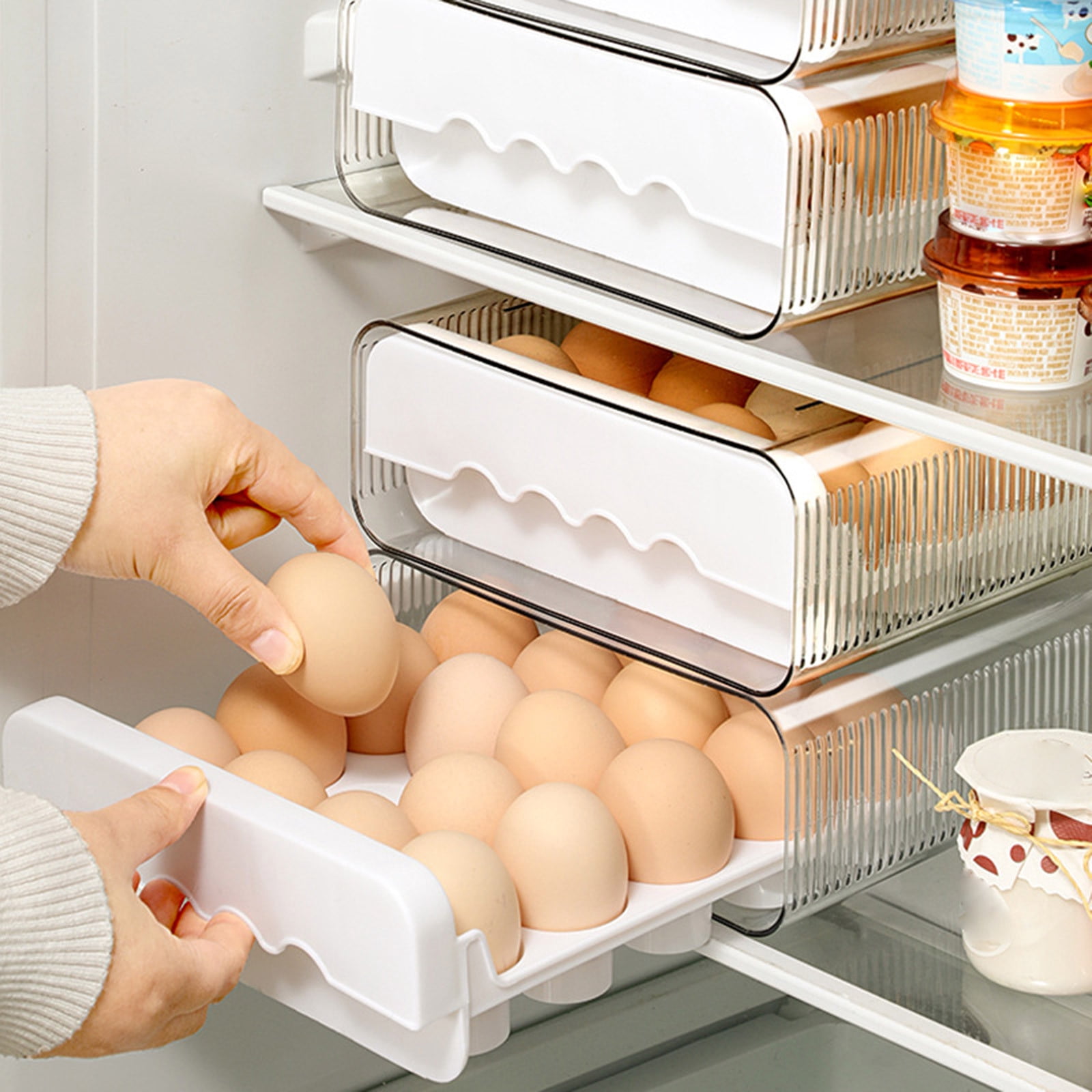 Egg Storage Box Refrigerator Egg Holder Container Large Capacity Airtight Food Organizer Easy Access Durable Plastic Storage for Kitchen Pantry Breakfast Meal Prep Home Use