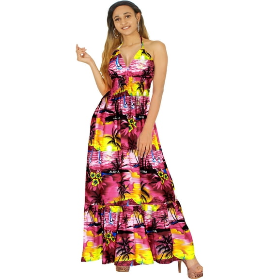 HAPPY BAY Women's Beach Summer Halter Neck Tube Top Maxi Evening Frill Dress for Women S-M Pink, Beach