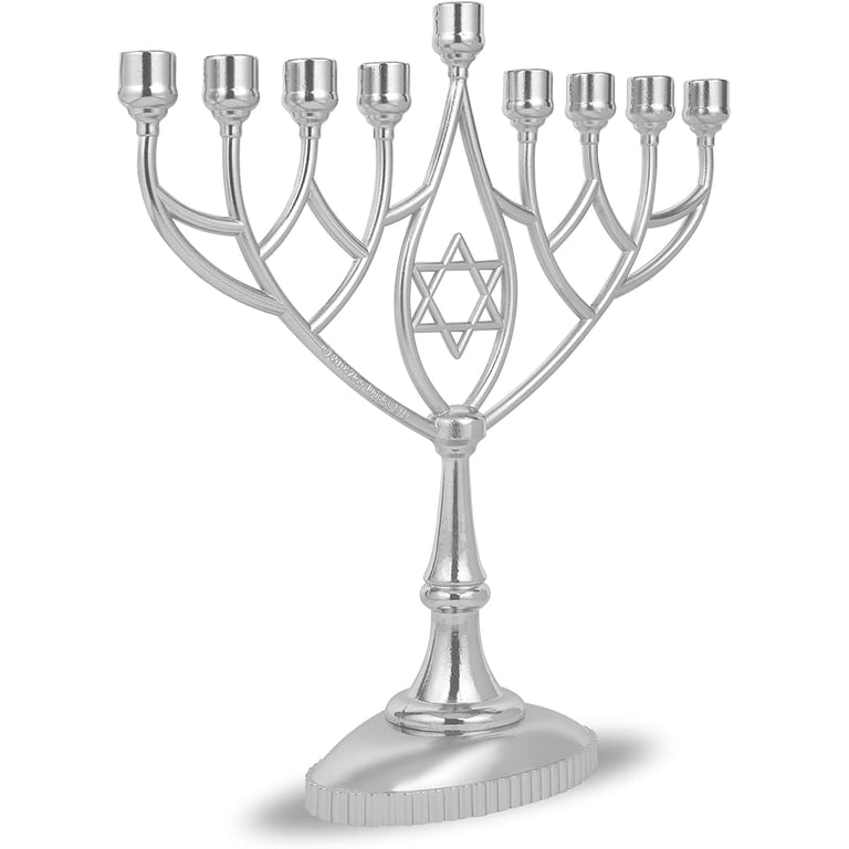 Zion Judaica Traditional Geometric Menorah, 9", Silver-Plated photo 2