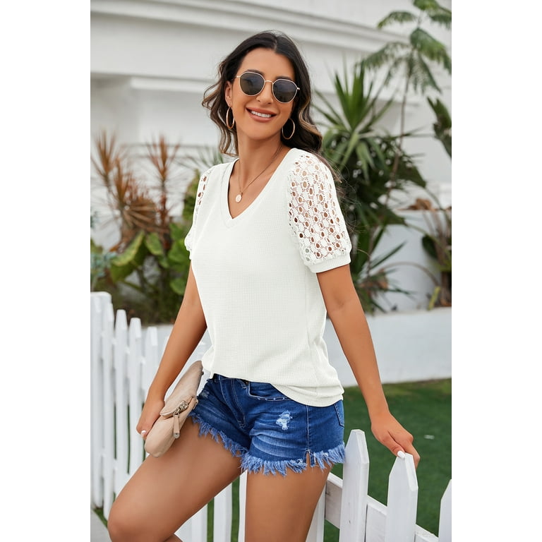 Summer New Short Sleeve Blouse Women White Lace Blouse Shirt Women