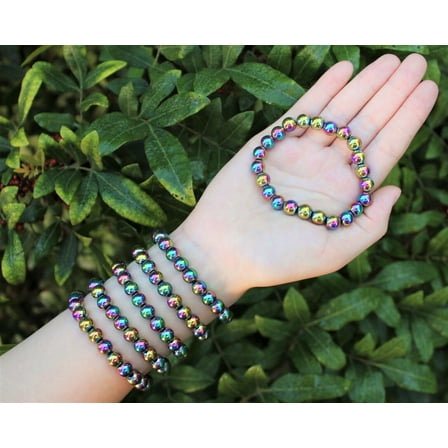 Rainbow Hematite Bead Bracelet: 8 mm Round Crystals (Natural Stretch Bracelet)
