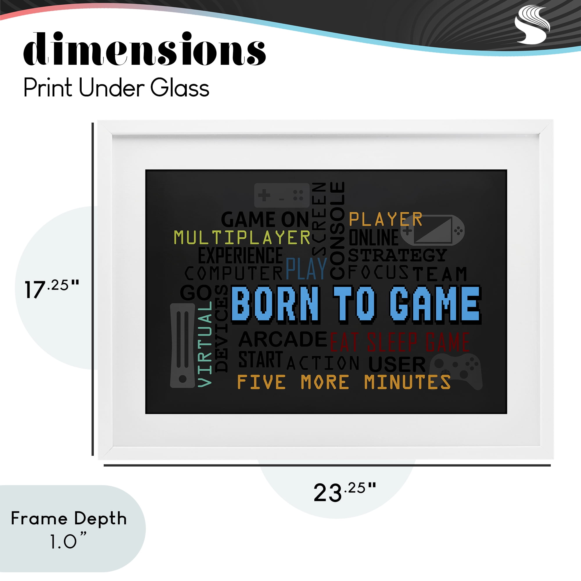 Stupell Industries Born To Game Arcade White Framed Print Under Glass, design by Kim Allen