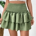 thumbnail image 5 of Byworldtasic Womens Solid Color Skirts Women's High Waist Ruffle Mini Skirt Cute Tiered Short Skirt with Shorts, 5 of 9