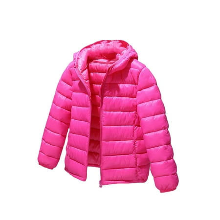 

BIZIZA Coat for Toddler Long Sleeve Tops Zip Up Padded Thicken Hooded Solid Color 7-14Y Chlid Baby Hot Pink 110