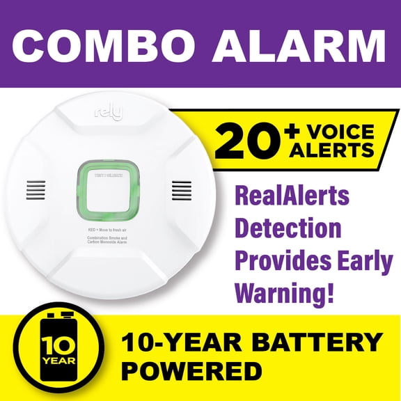 Rely 7400 2-in-1 Smoke & Carbon Monoxide Detector — Hardwired AC Powered with Battery Backup - RealAlerts Voice & LED Warning System - Photoelectric Smoke and CO Detector - Interconnect - 1 Pack