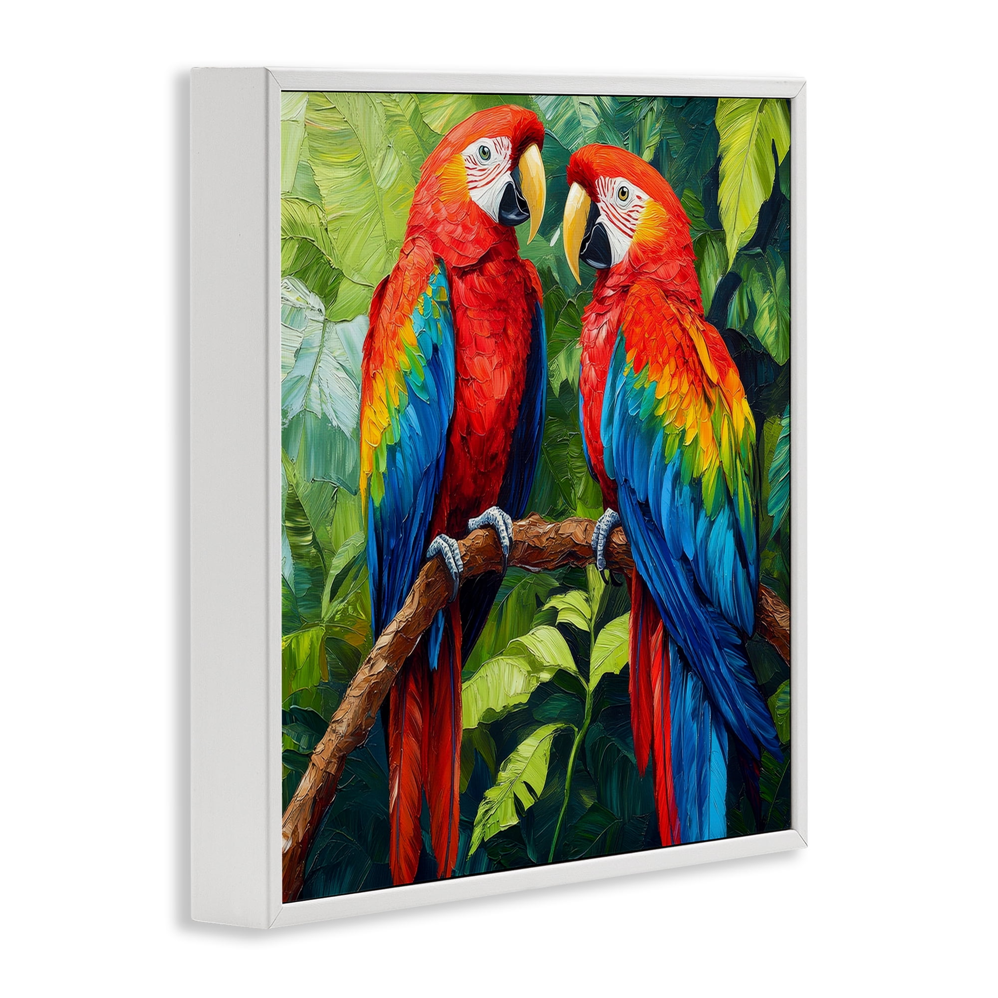 Stupell Industries Tropical Parrot Pair White Framed Giclee Art, design by Petal Prints Design