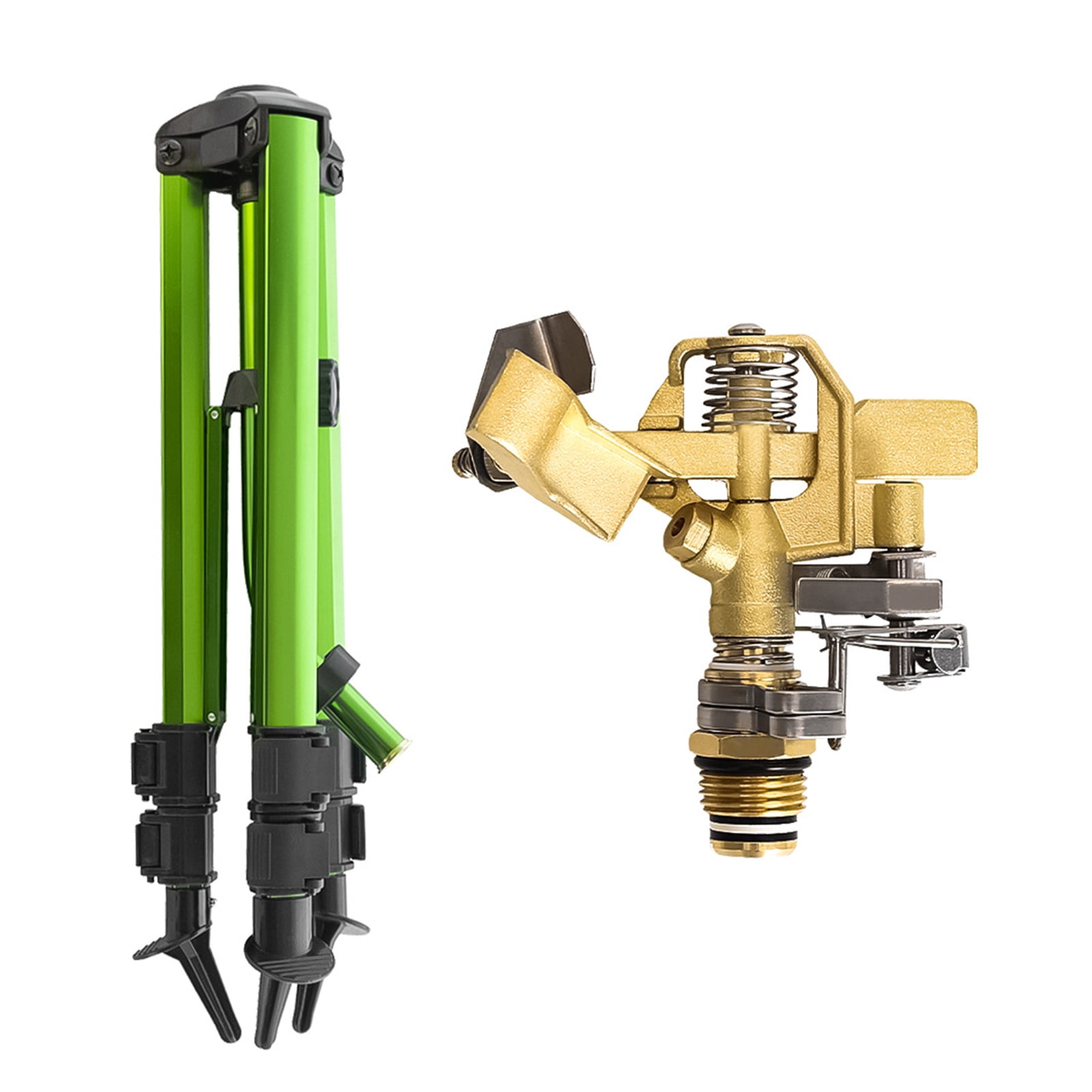 sprinklers for yard Sprinkler Impact Sprinkler on Tripod Base Heavy Duty Lawn Sprinkler 360 Degree Large Area Irrigation Brass Sprinkler Nozzle and Zinc Alloy 3/4 Inch Connector Extension Legs Flip