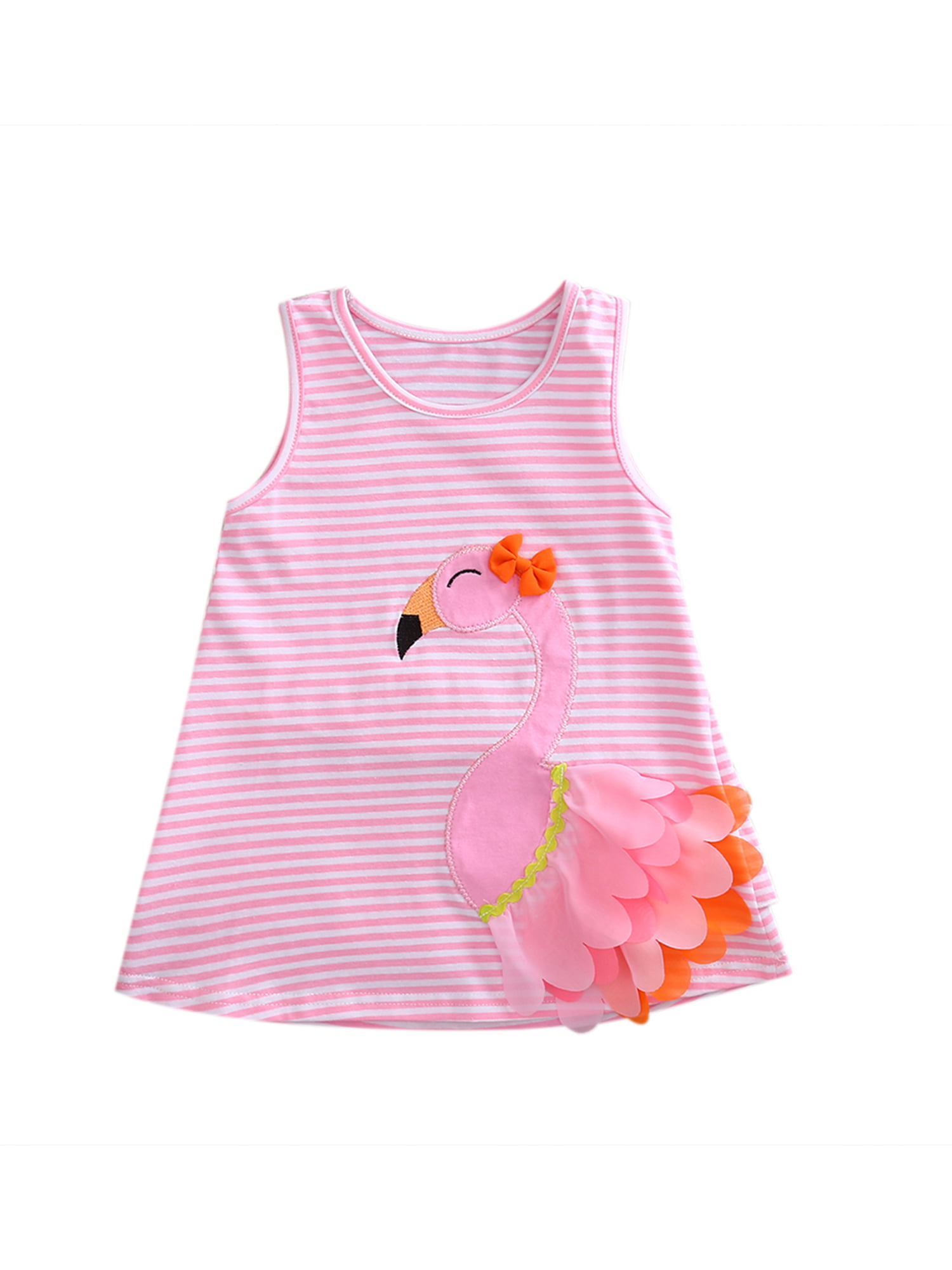 3D Swan Baby Girl Toddler Sleeveless Pink Stripes Tunika Dress Kids Clothes 0-4T