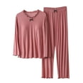 thumbnail image 2 of Vivianyo HD Casual Women's Matching Long Sleeve Blouse and Trousers Set Women Blouse Plain Casual Fashion Round-Neck Regular Long Sleeve Sleepwear Tops Sets, 2 of 3