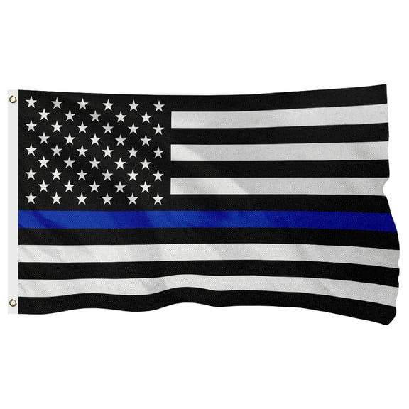 Thin Blue Line Flag, 400D Heavy Duty Polyester, Double-Sided Printing, Quadruple Stitched Fly Hem, Fade Resistant, 2 Brass Grommets