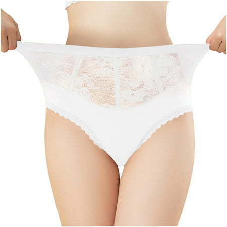 Panties for Women Clearance Women s Solid Color High Waisted Bikini Lace Ice Silk Underwear S