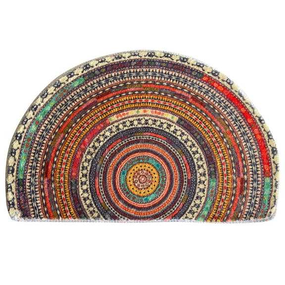 Half Round Door Mat,Semi Circle Bathroom Floor Rug,Mandala Boho Bohemian Non-Slip Welcome Entrance Way Absorbent Bath Mat,Microfiber Tufted Indoor Rug for Kitchen Living Room