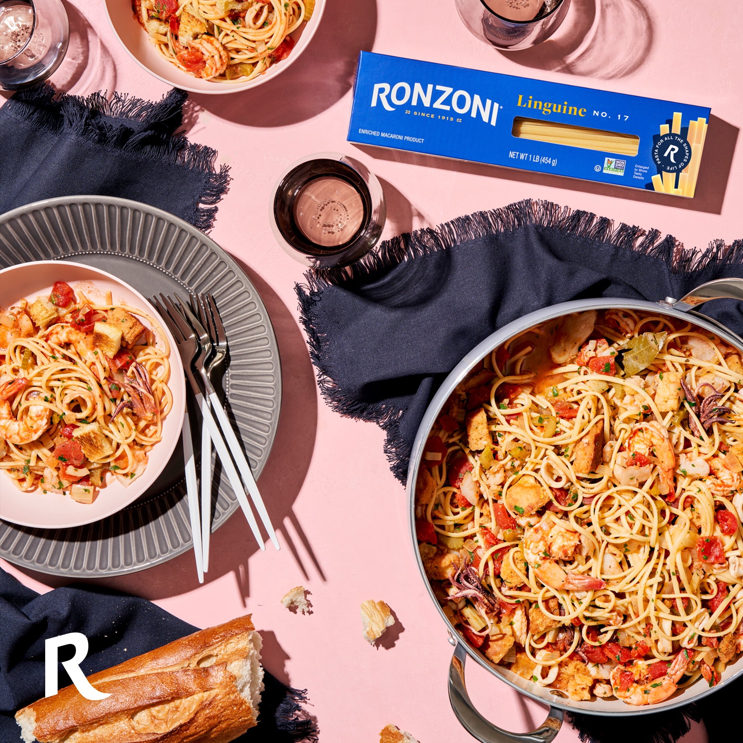 (4 pack) Ronzoni Linguine, 16 oz, Non-GMO Long Pasta for a Variety of Dishes, (Shelf Stable) Box
