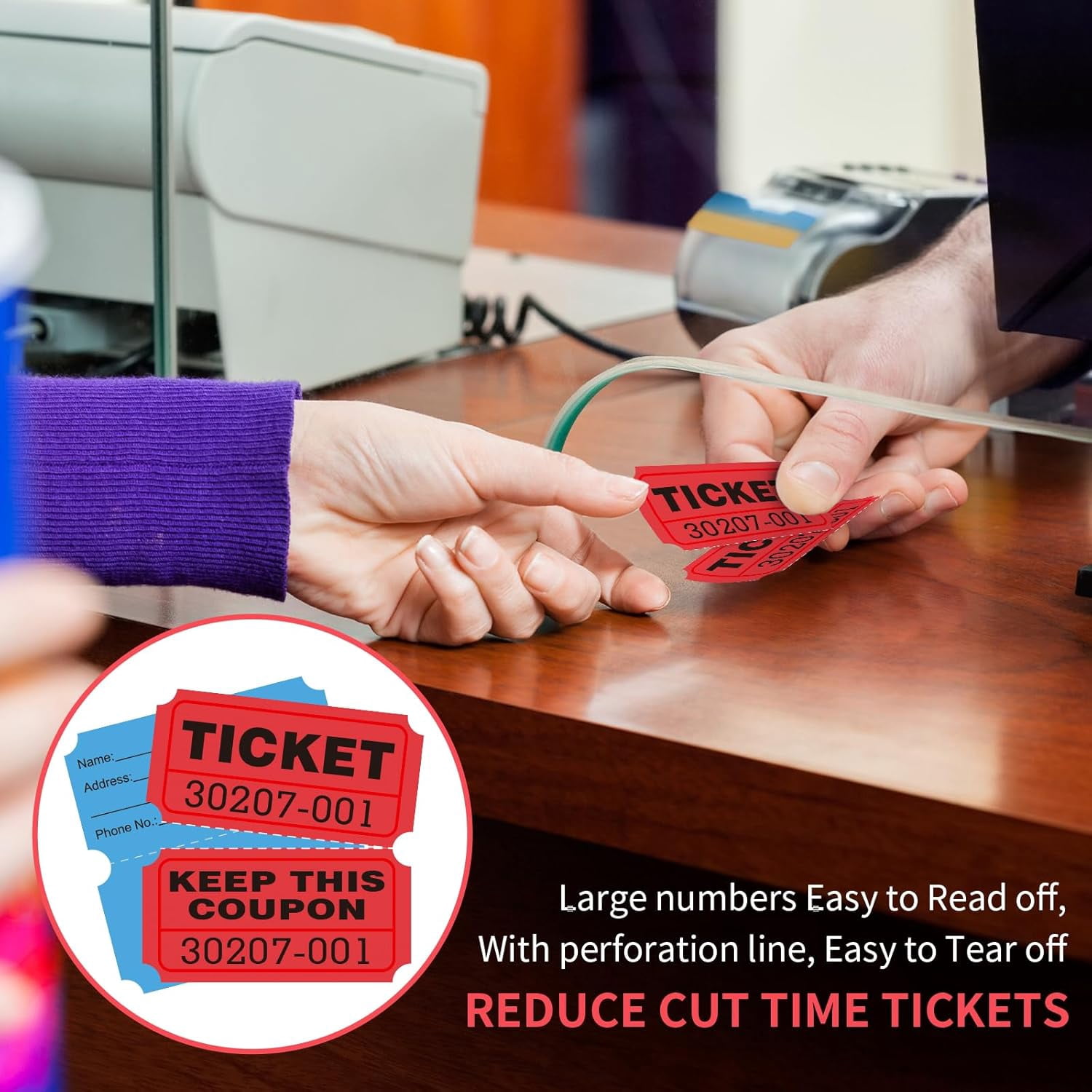 2000 Raffle Tickets Double Rolls 50/50 Stub Tickets with Consecutive Numbers 1000 Pairs per Roll,2 Rolls-Blue,Red