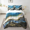 thumbnail image 2 of Black Blue Marbling Bedding Comforter Sets 7 Pieces Watercolor Stripe Bed in a Bag, Black and Gold Marble Full Bedding Sets Foil Print Comforter Set, Abstract Aesthetic Metallic Bedding Sets, 2 of 4