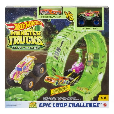 Hot Wheels Monster Trucks Glow in the Dark  Epic Loop Challenge