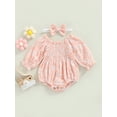thumbnail image 3 of Newborn Girl Romper Outfits Long Sleeve Floral Printed Pleated Romper + Cute Bow-Knot Headband Set, 3 of 8