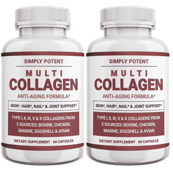 Simply Potent Multi Collagen Peptides Capsules, 60 Type I II III V X Hydrolyzed Collagen, Keto & Paleo, Gluten Free, Pack of 2
