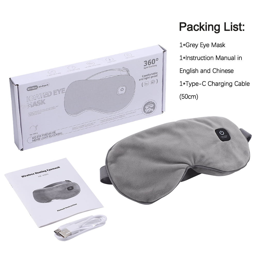DREAMSOME Heated Eye Mask, Sleep Mask with 3 Heat Levels, Cordless Eye Massager Warm Eye Compress, Washable Sleep Eye Mask for Travel Home Use, Grey
