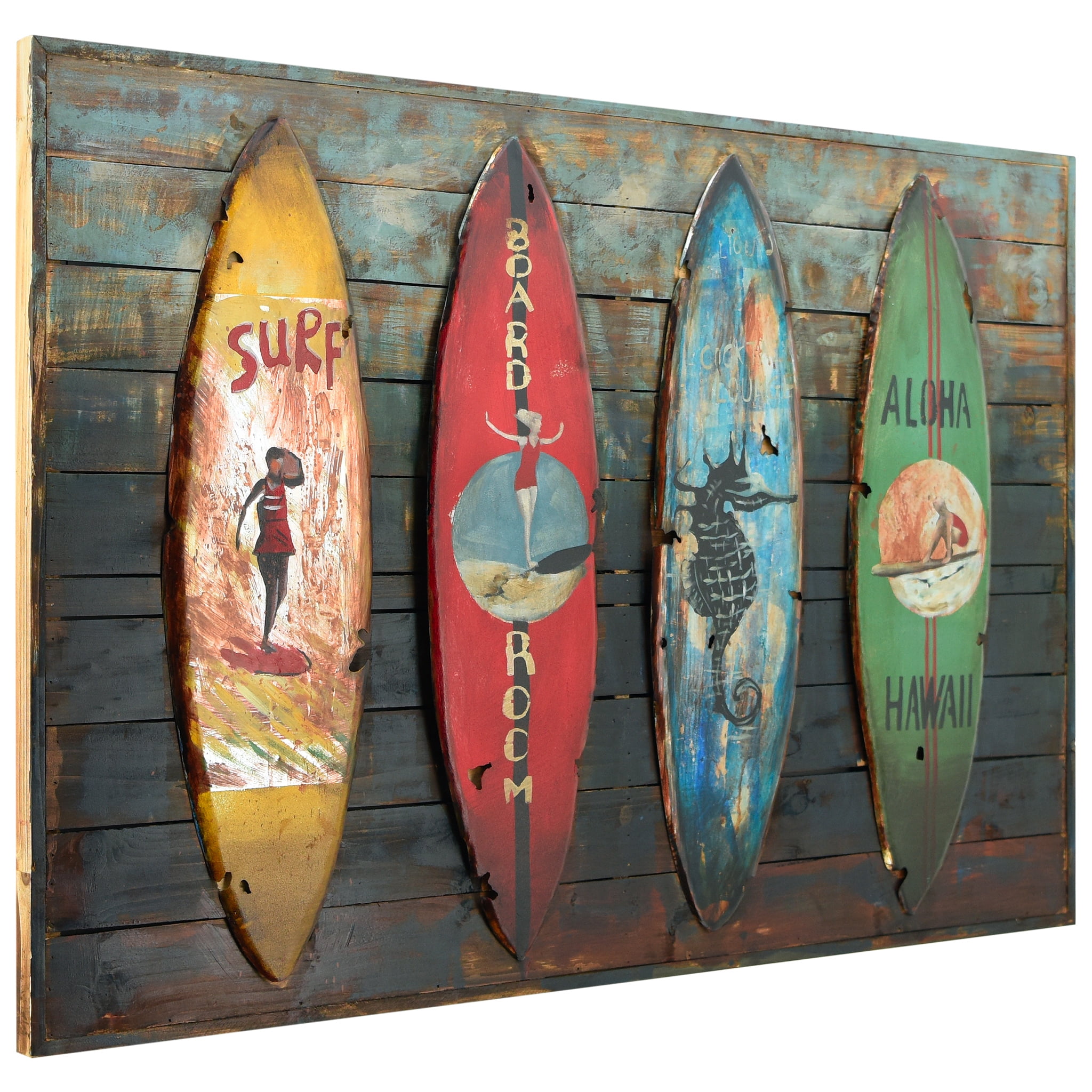 Empire Art Direct Surfboards Hand Painted 3D Metal Wall Art on Slatted Solid Wood, 32" x 48" x 1.8", Ready to Hang