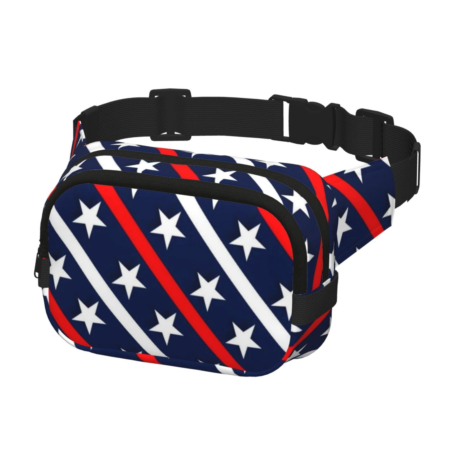 Picia Patriotic Star Print Square Double-Layer Waist Bag Mini Adjustable Waist Belt Bag Exercise Running Travel Hiking