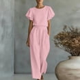 thumbnail image 3 of Dvprdro Crewneck Ruffle Sleeve Top and High Waist Wide Leg Pants Set for Women Elastic Waist Summer Casual, 3 of 7