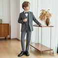 thumbnail image 6 of Boys 6 Piece Dresswear Tuxedo Suits Slim Fit Formal Wedding Ring Bearer Outfits Blazer Dress Shirts Pants Vest Breastpin 12 Months, Gray, 6 of 7