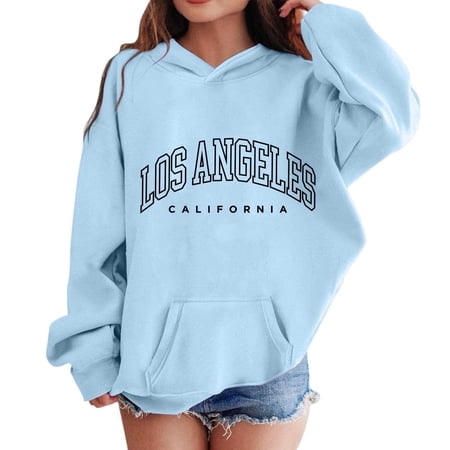 SonxaHe Big Girls Hoodies Stylish Long Sleeve Graphic Hooded Sweatshirts Child Breathable Sports Relaxed Hoodies Blue Size 9-10 Y