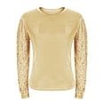 thumbnail image 6 of tarylea Velour Tops for Women Long Sleeve Crew Neck Sequined Patchwork Pullover Casual Loose Fall Dressy Christmas Tops, 6 of 7
