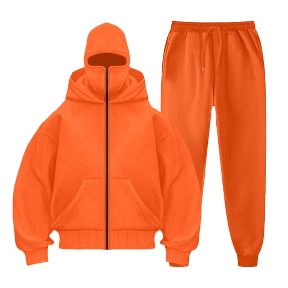 Ketyyh-chn99 Ensemble 2 Pcs pour Hommes Chandails à Capuchon et Pantalons de Survêtement Cargo Ensembles Unisexe à Capuche Cardigan à Capuche à Fermeture à Glissière Coupe-Vent Vêtements de Sport Style Rue Taille pour S, Orange