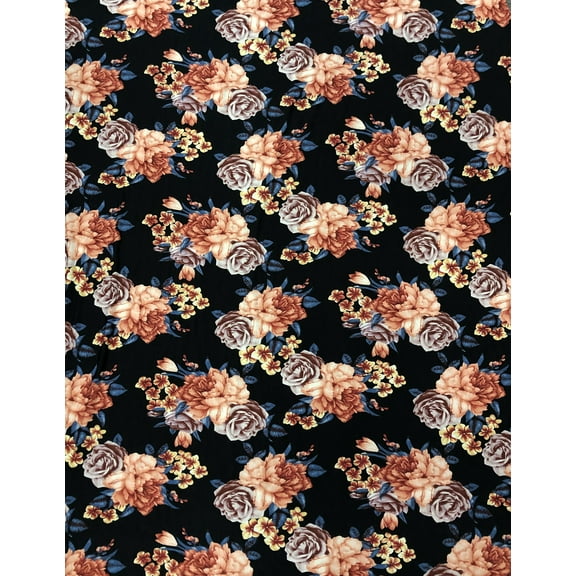 Beautiful Floral Print on Black Polyester Spandex Bulgari Fabric by the Yard
