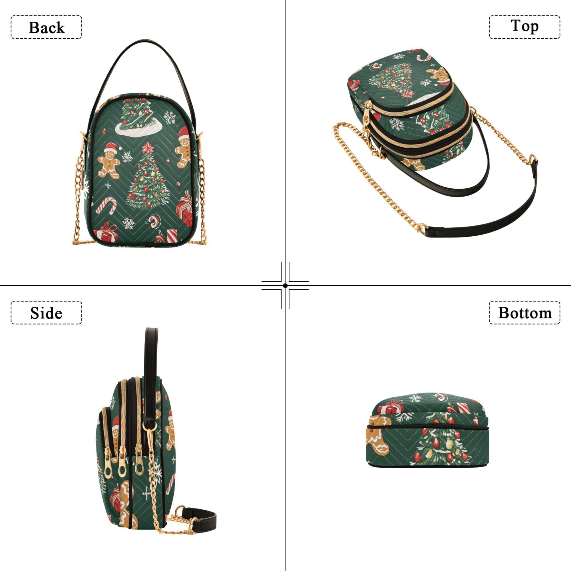 FORMRS Crossbody Bag for Women Quilted Travel Shoulder Cell Phone Purse with Chain Strap Handbag, Yellow Christmas Gingerbread