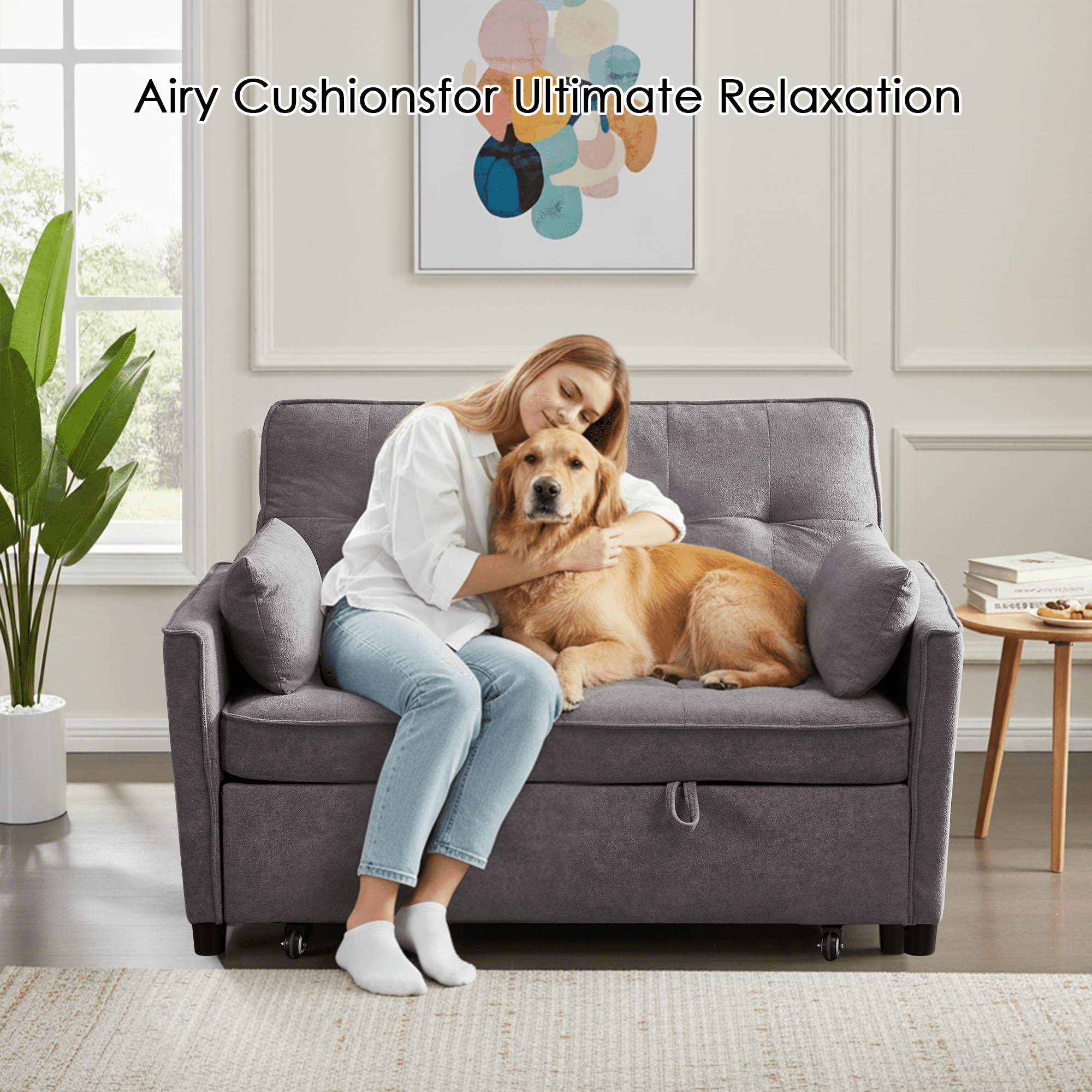 Convertible Sofa Bed,55" 3-in-1 Sleeper Sofa with Pull Out Bed,Sleeper Couch Loveseat with Adjustable Backrest,USB Charging Ports & Side Pockets for Living Room,Apartment,RV,Easy Assembly,Grey