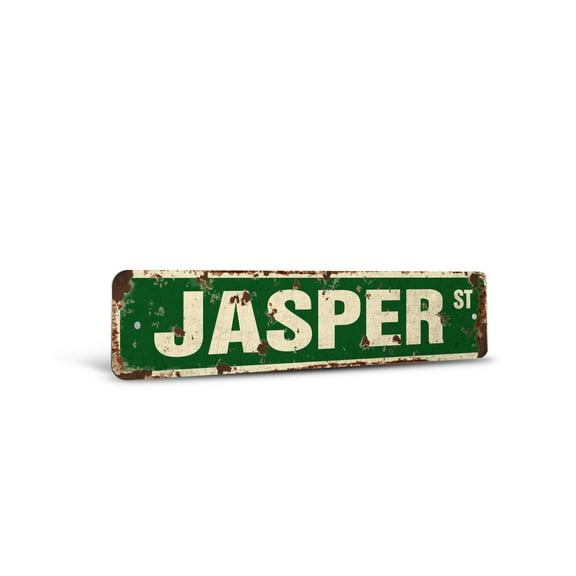JASPER Vintage Style Rustic Street Sign – Childrens Name Room Sign Retro Decorative Wall Sign for Home, Bar, Garage, or Outdoor Use | 6" X 24" Aluminum Metal Road Sign