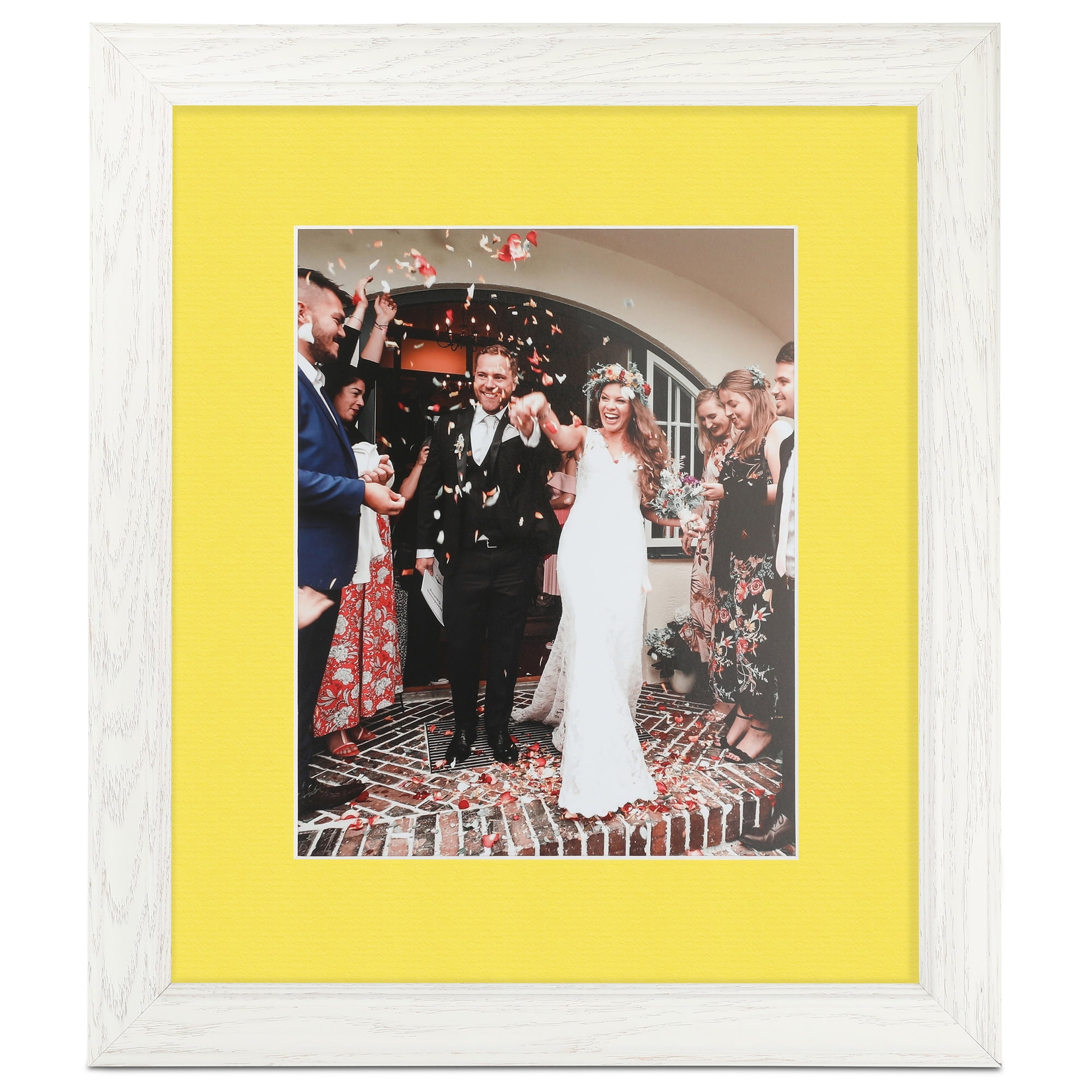 ArtToFrames 22x28" Matted Picture Frame with 18x24" Single Mat Photo Opening Framed in 1.25" Off White Wash on Ash and 2" Canary Mat (FWM-4098-22x28)