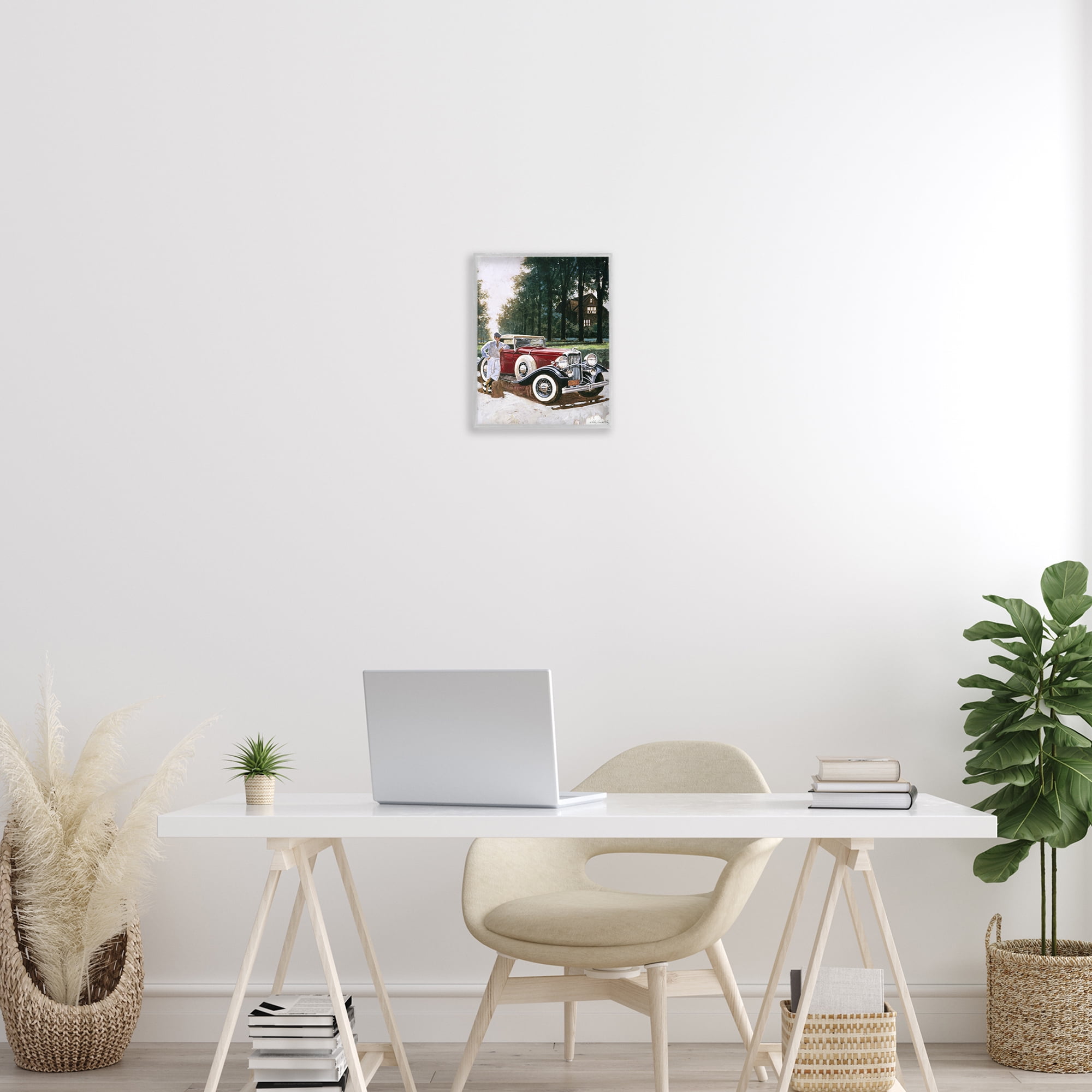 Retro Convertible Coupe & Driver Gray Framed Giclee Art, design by Wind River Studios