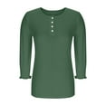 thumbnail image 6 of Sakmal Green Women Shirts Button Down Fall Tops 3/4 Sleeve Henley Plain Blouses for Women, 6 of 8
