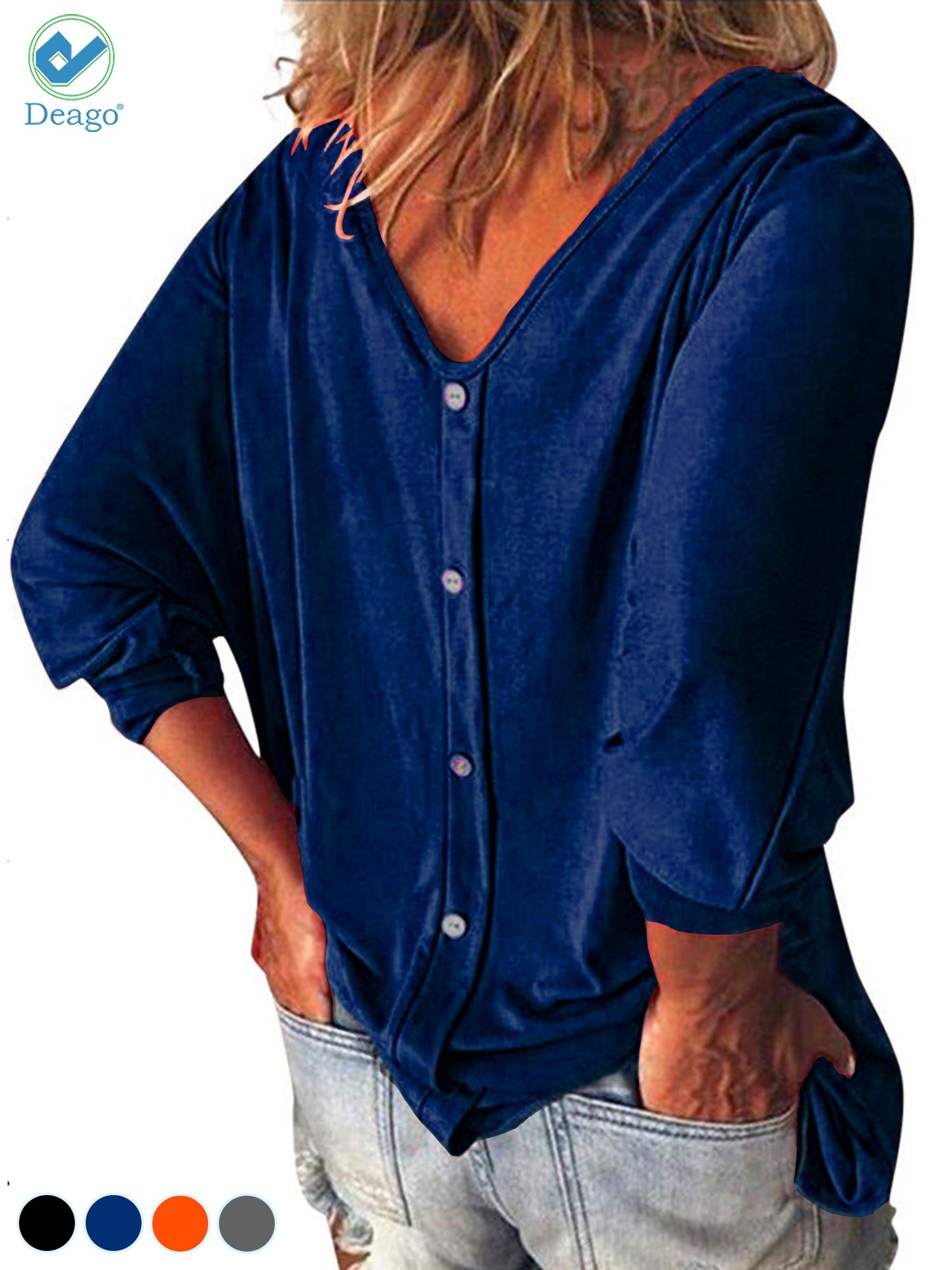 Danedvi Women Fashion O-Neck 3/4 Sleeve T Shirt Solid Casual Basic Tops 